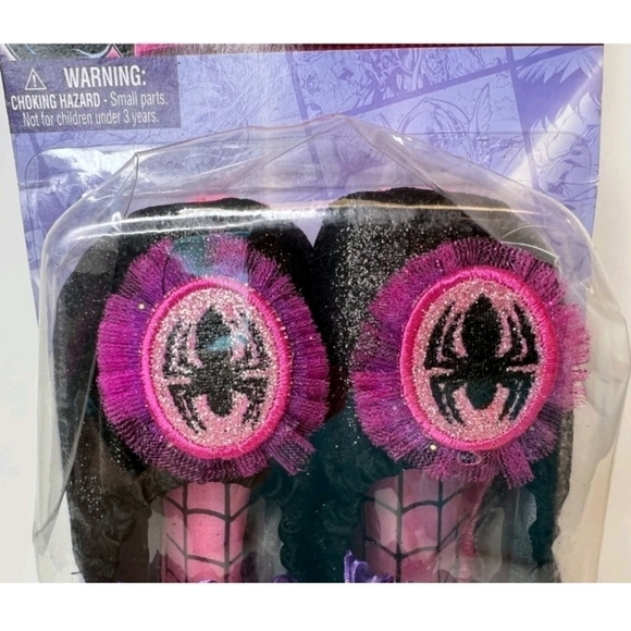 NWT Marvel Spider-Girl Slipper Shoes Glitter Black Sparkle Age 7-11 Cosplay New - Picture 2 of 6